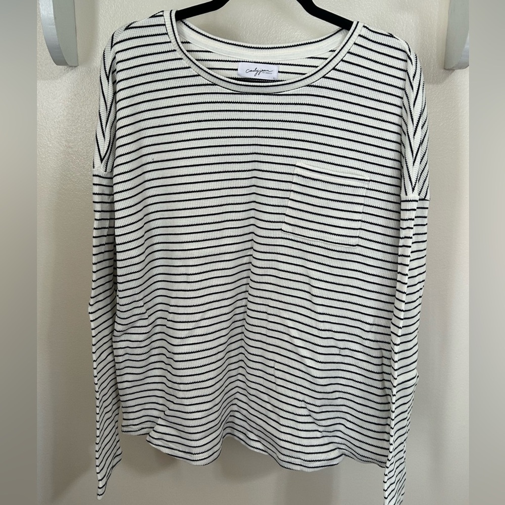 NEW Carly Jean Los Angeles Black & White Striped Long Sleeve top